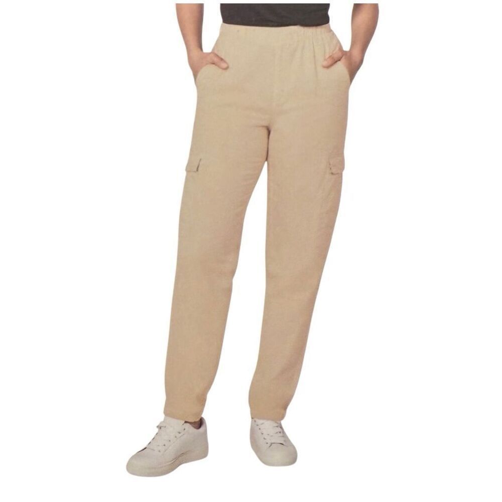 NWT GAP Twill Cargo Pants Women’s XXL Tan Soft Pockets Elastic Pull-on High-Rise